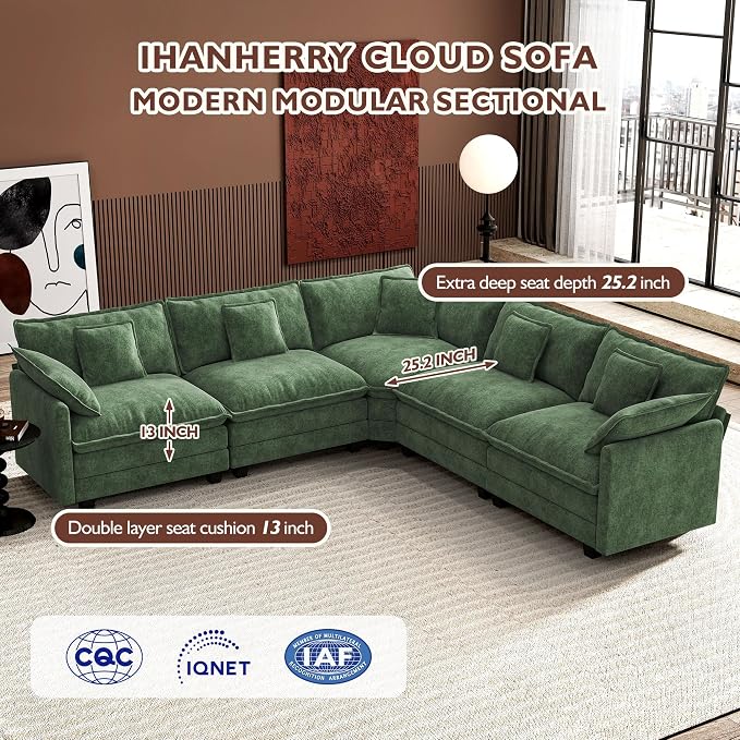 Ihanherry 114" V-Shaped Modern Sofa Modular Sectional Cloud Couch - Image 3