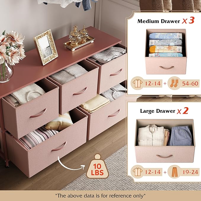 WLIVE Dresser for Bedroom with 5 Drawers, Wide Chest of Drawers, Fabric Dresser - Image 4
