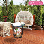 Cinnvoice Outdoor Side Table Round Small Mosaic Patio Accent Indoor End Plant - Image 2