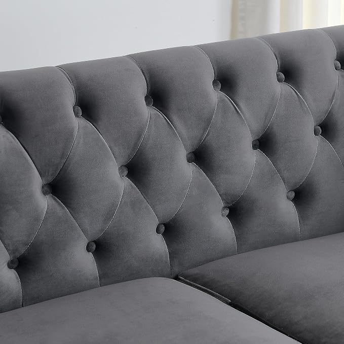 2 Piece Modern Chesterfield Velvet 77" 3-Seater Sofa Set, Upholstered Tufted - Image 7