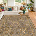 Gold Brown Floral Living Room Rug 5x7 by HazoHaus
