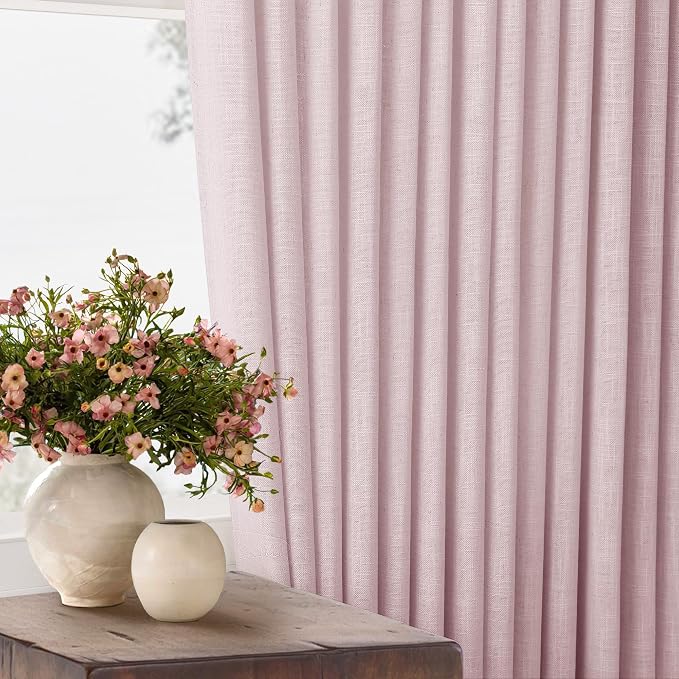 Light Pink Pinch Pleat Linen Semi Sheer Curtains 45 Inch Length 2 Panels | - Image 6