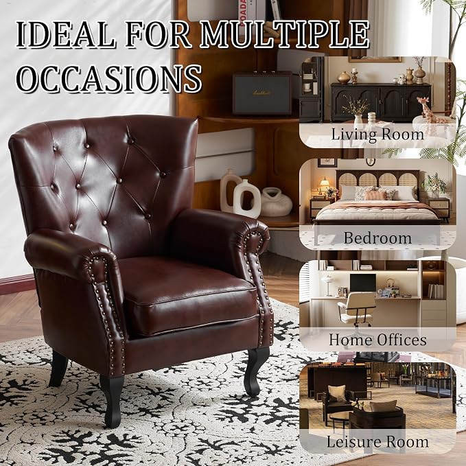 Modern Faux Leather Accent Chair, Upholstered Mid-Century Armchair - Image 8
