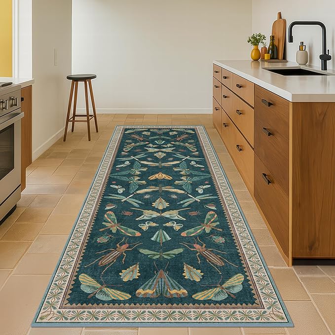 Washable Runner Rug for Hallway 2'6"x12', Foldable Insect Print Décor - Image 3