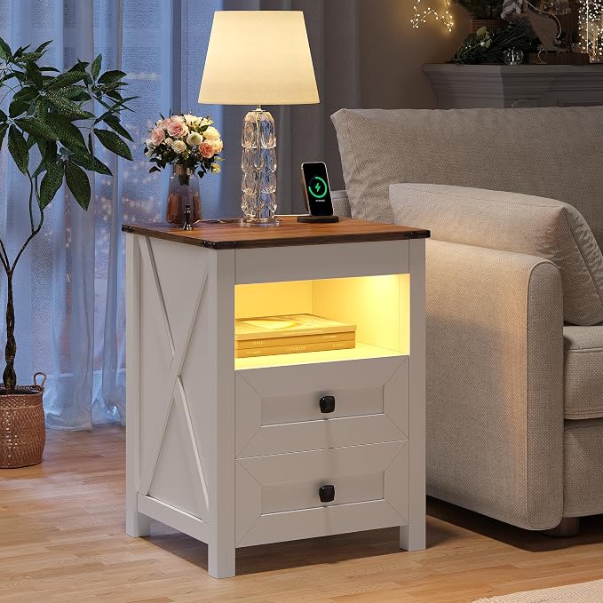 HWB LED Nightstand with Gun Drawer: Bedside Table with Charging Station - Image 8