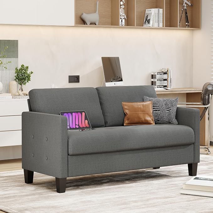 STHOUYN Comfy Loveseat Sofa Small Grey Couch, Small Love Seat Bedroom, Mid - Image 8