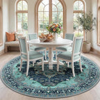 RELEANY Washable Area Rug, Round 7ft, Teal | Non-Slip, Water Repellent by RELEANY