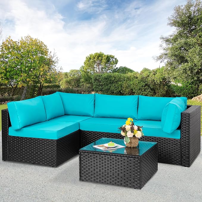 Patio Furniture Sets, 5 Piece Outdoor Sectional Sofas, Wicker Rattan Outdoor - Image 4