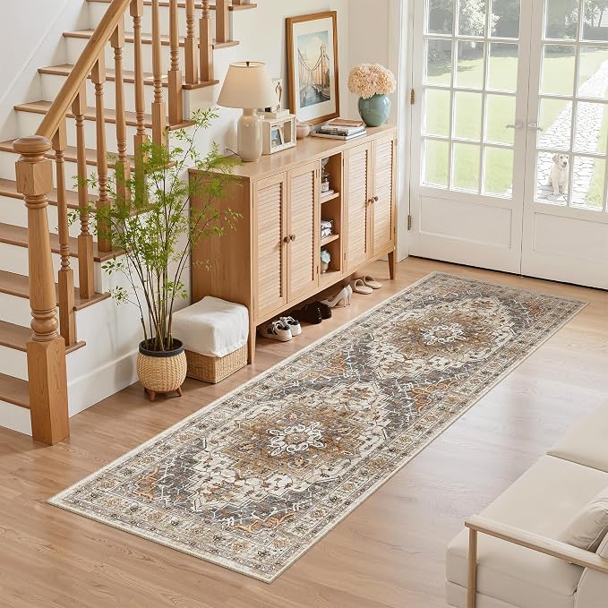 Madane Hallway Runner Rug 2x5 Washable Entry Rugs Non-Slip, Turmeric/Grey | - Image 3