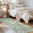 Soalmost Runner Rug 2'6"x8' Kitchen Hallway Runners Abstract Green/Ivory | - Image 4
