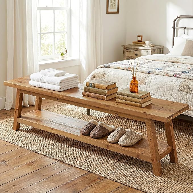 63” Wood Dining Room Bench, Farmhouse Kitchen Bench - Image 8
