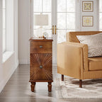 Solid Wood Sunburst End Table Set of 2, No Assembly Required 2 Drawers Sofa - Image 3