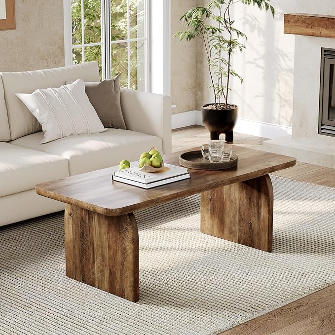LITTLE TREE Farmhouse Coffee Table, 47 Inches Wooden Center Tables - Image 3
