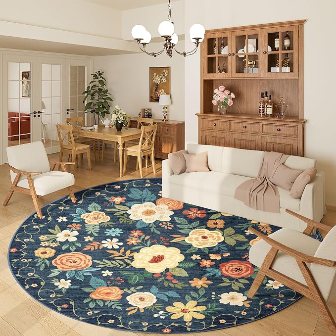 DUKINO 6ft Round Rug, Washable Circle Rug by DUKINO