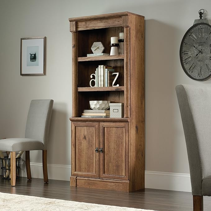 Sauder Palladia Bookcase with Doors, Library Bookcase, Vintage Oak Finish - Image 2