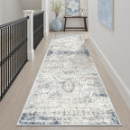 Soalmost Washable Runner Rug 2'6"x8' Kitchen Hallway Runners Blue/Ivory | Soft - Image 3
