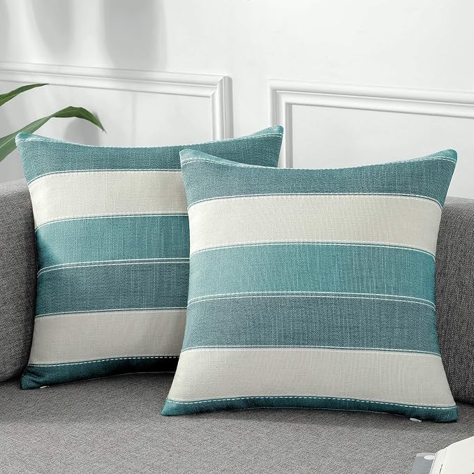 AmHoo Pack of 2 Farmhouse Stripe Check Throw Pillow Covers Set Case Cotton by AmHootextile