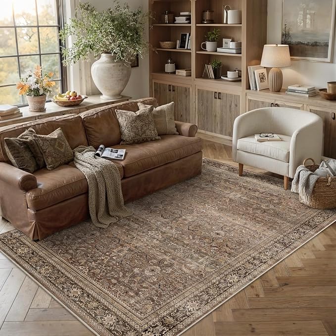 Schweek 6x9 Brown Washable Area Rugs Non Slip Vintage Rug by Schweek