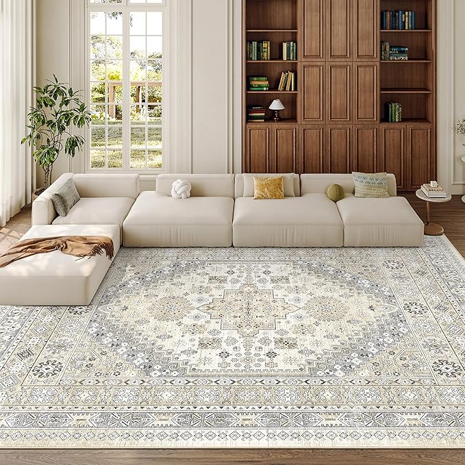 8x12 Area Rugs for Living Room, Large Washable Rug, Dining Room, Low Pile by Zesthome