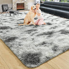 Noahas 4x6 Tie-Dyed Grey and White Fluffy Area Rug Non-Slip - Image 9