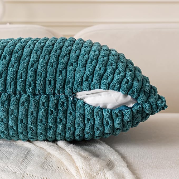 Set of 4 Teal Decorative Throw Pillow Covers 22x22 Inch Corduroy Pillow Covers - Image 5