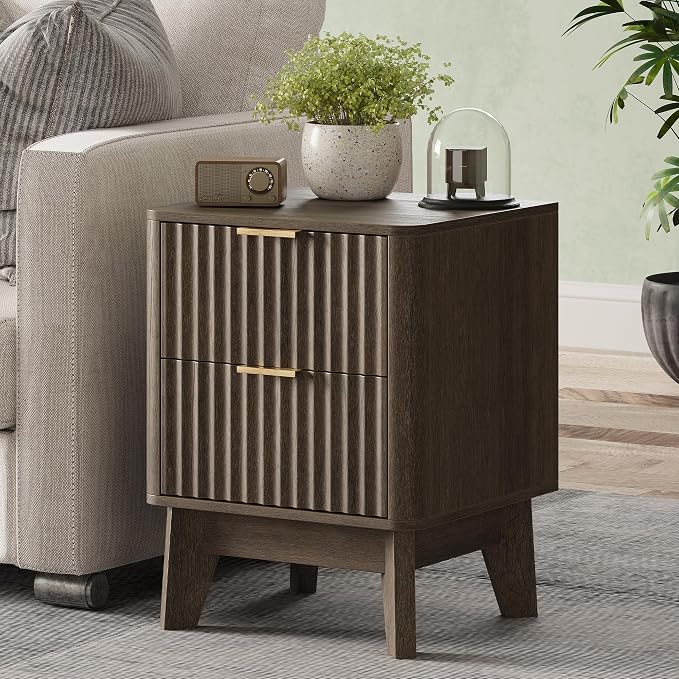 Fluted Nightstand Set of 2, Modern End Table - Image 8