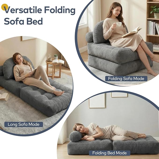 Convertible Corduroy Floor Sofa, 3-in-1 Folding Lazy Sofa Bed - Image 3