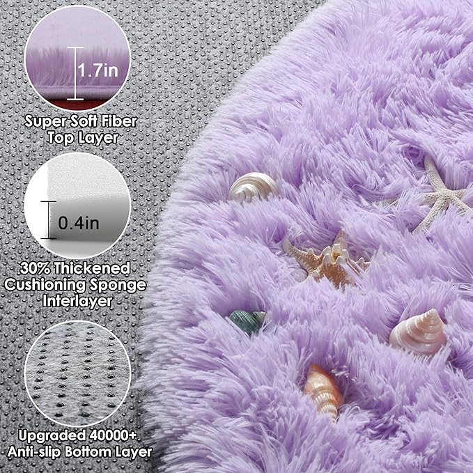 Light Purple Round Rug 4ft, Fluffy Soft Circle Area Rugs - Image 2
