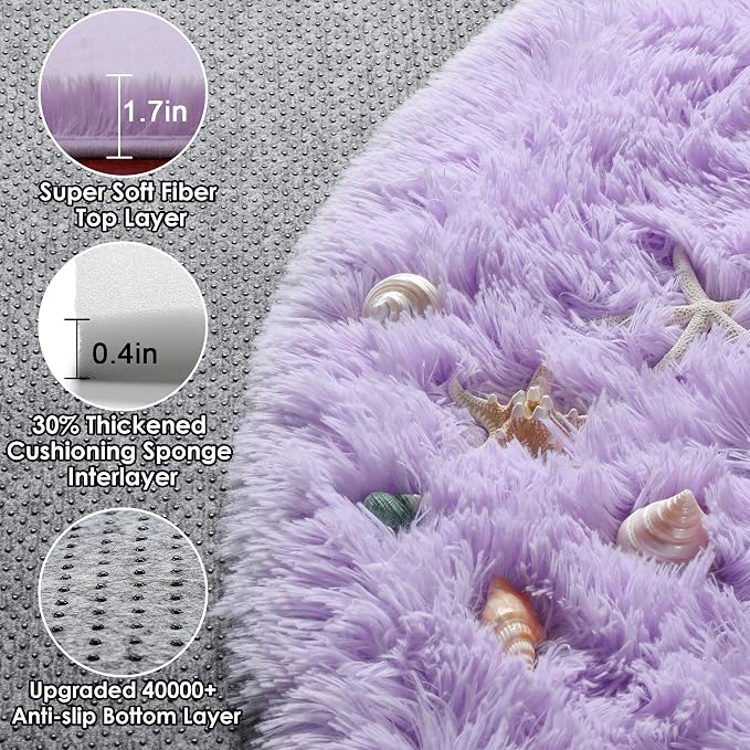 Light Purple Round Rugs 6ft for Living Room Bedroom, Fluffy Circle Area Rug for - Image 2