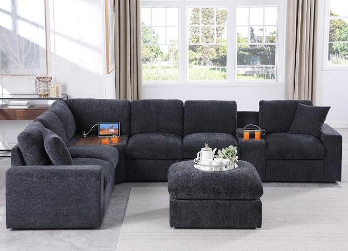 Ball & Cast 127" Oversized Modular L-Shaped Sectional Sofa, Large Chenille - Image 3