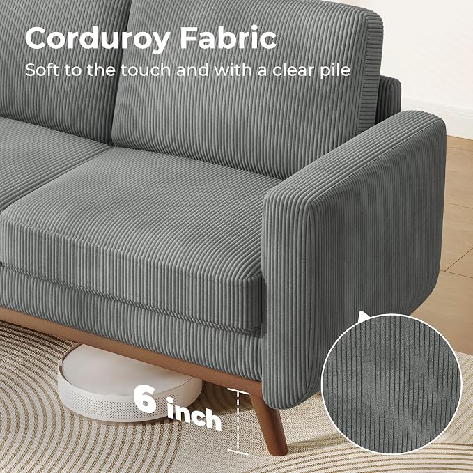Vesgantti 68" Loveseat Sofa Dark Gray, Comfy Corduroy Couch - Image 5