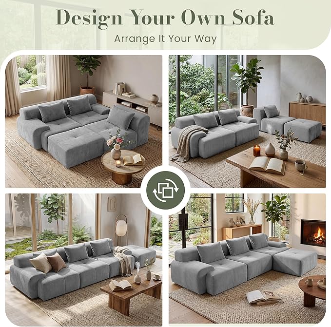 GRUSIGN 108'' Modular Sectional Boneless Couch, Tufted Cloud Sectional Couches - Image 3