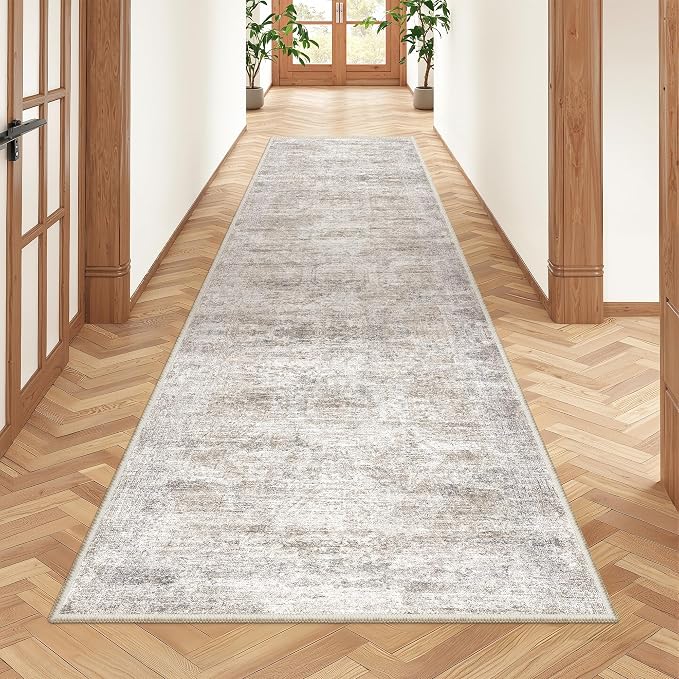2'6 x 8' Runner Rug Non Slip, Washable Kitchen Rugs, Taupe | Neutral Rugs - Image 5