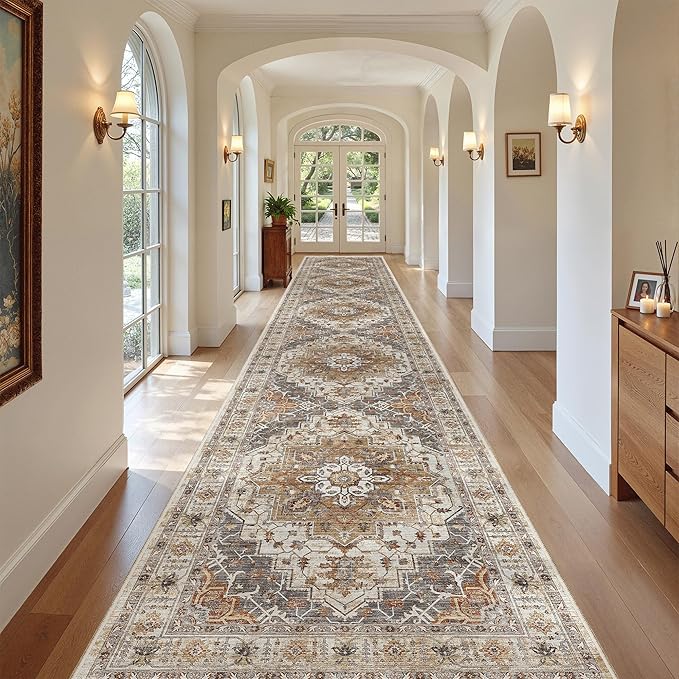 Madane Hallway Runner Rug 3x18 Washable Kitchen Runners 18ft, Turmeric/Grey | - Image 3