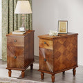Solid Wood Sunburst End Table Set of 2, No Assembly Required 2 Drawers Sofa by Trggivs