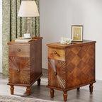 Solid Wood Sunburst End Table Set of 2, No Assembly Required 2 Drawers Sofa by Trggivs