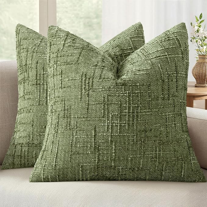 MIULEE Chenille Textured Throw Pillow Covers Sage Green 20x20 Set of 2 | Slubby by MIULEE