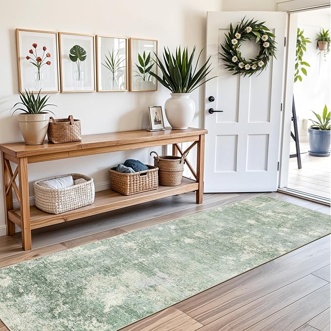 2x8 Washable Hallway Runner Rug – Non-Slip Modern Abstract Neutral Low-Pile - Image 3