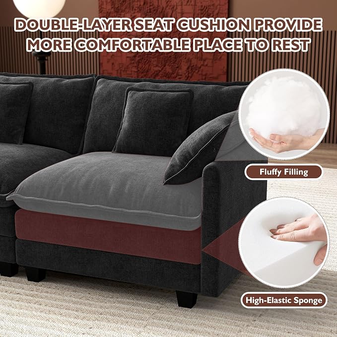 Ihanherry 114" V-Shaped Modern Sofa Modular Sectional Cloud Couch - Image 4