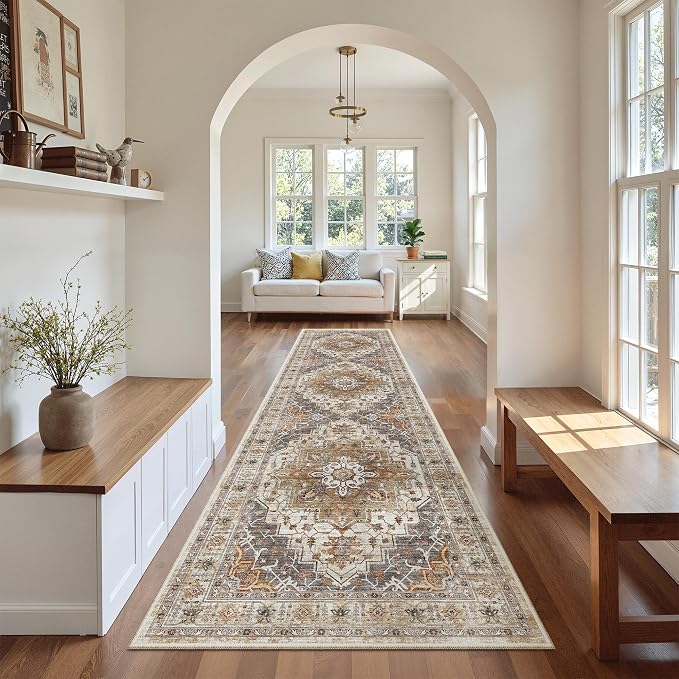 Madane Hallway Runner Rug 2'6''x10' Kitchen Runners Vintage, Turmeric/Grey | - Image 3