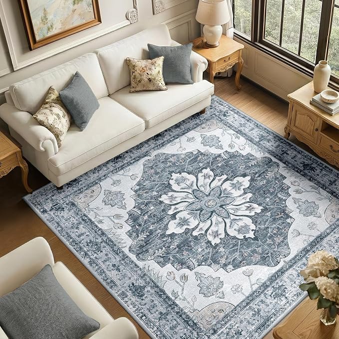 RELEANY Washable Area Rug, Square 6'x6', Water Repellent, Pet Friendly by RELEANY