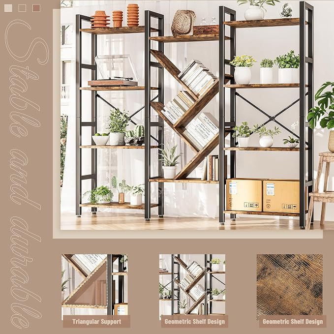 INNOD Triple 4 Tier Book Shelf, Large Industrial Bookcase - Image 6