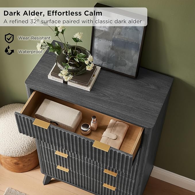 T4TREAM Fluted 5 Drawers Dresser, Curved Profile Design, Wood Drawer Organizer - Image 5