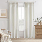 92 Inch Pinch Pleated Beige White Semi Sheer Linen Blend Curtains | Farmhouse by Twodrapes
