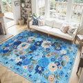 Blue Floral Area Rug 8x10 for Living Room Bedroom | Non Slip; Stain Resistant; by WelcometoBabovid