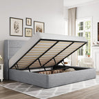 Allewie King Size Lift Up Storage Bed, Modern Wingback Headboard, Hydraulic by Allewie
