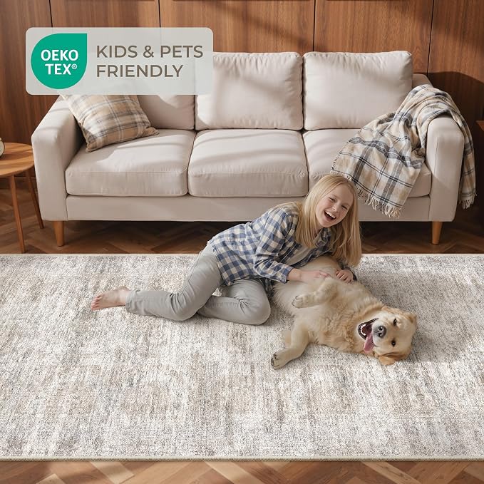 3x5 Rug for Entryway, Washable Area Rug, Taupe | Small Rug for Kitchen - Image 9
