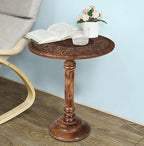 Lightnpro Hand Carved Solid Mango Wood Round Pillar Accent Table - Image 6