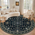 Round Area Rug for Living Room: 4ft Washable Rug for Bedroom Black | Vintage by EXPEDIX