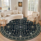 Round Area Rug for Living Room: 4ft Washable Rug for Bedroom Black | Vintage by EXPEDIX